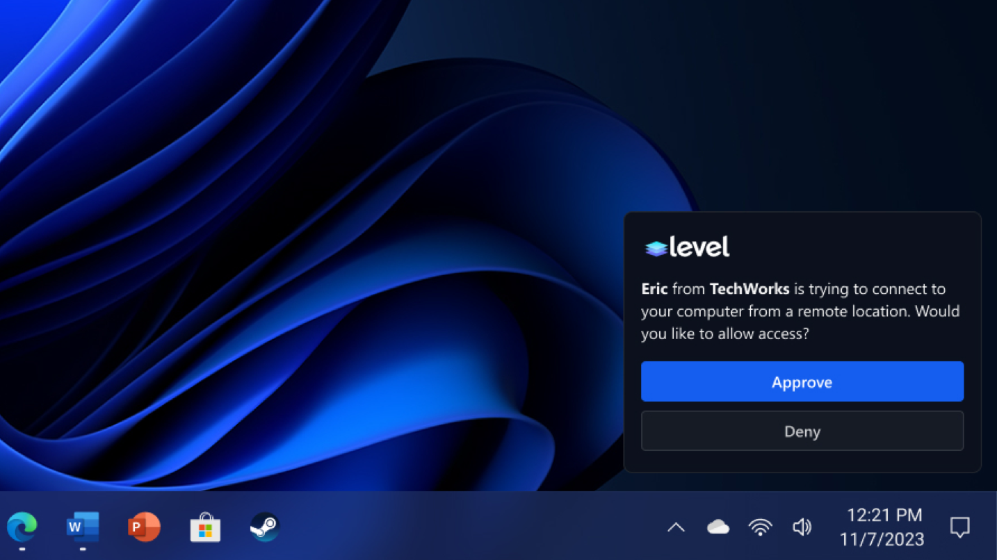 Level remote control approval notification