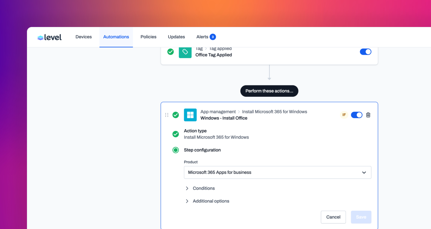 Install Microsoft 365 action