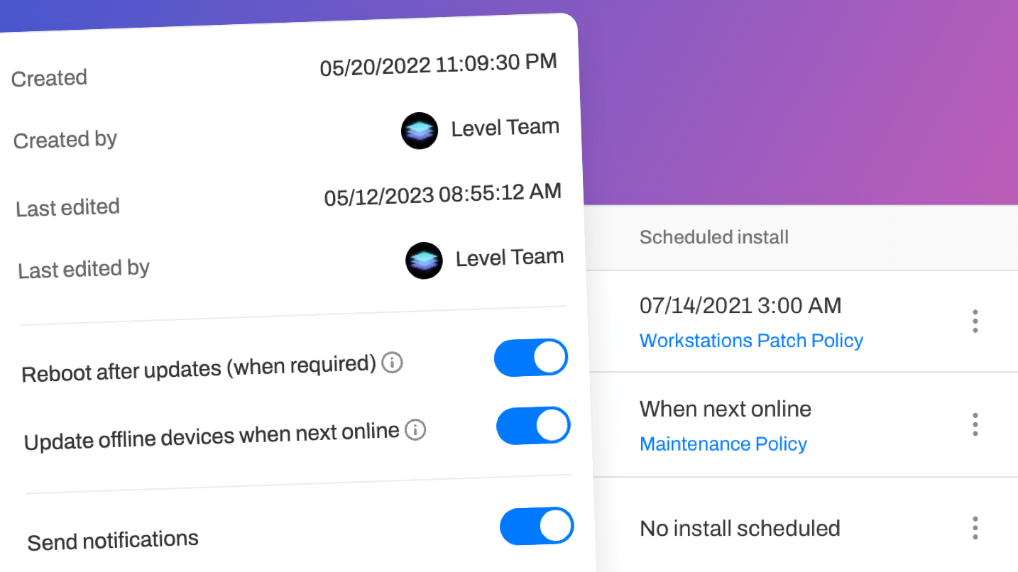 Offline patch management configuration in Level