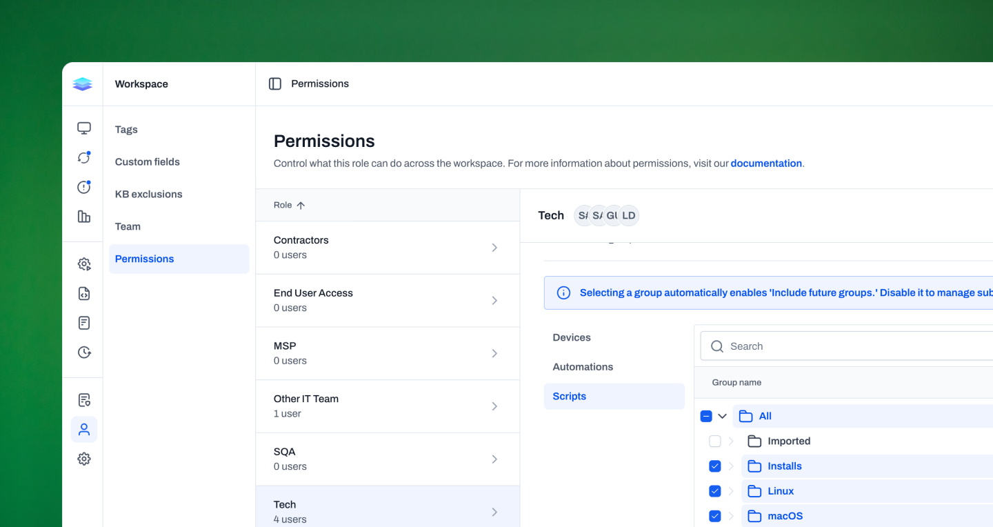 Script group permissions