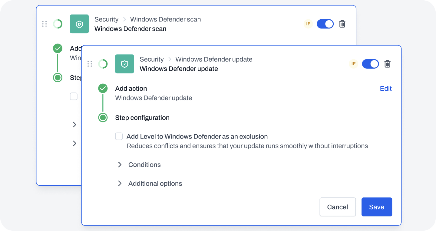 Windows Defender Scan and Update actions