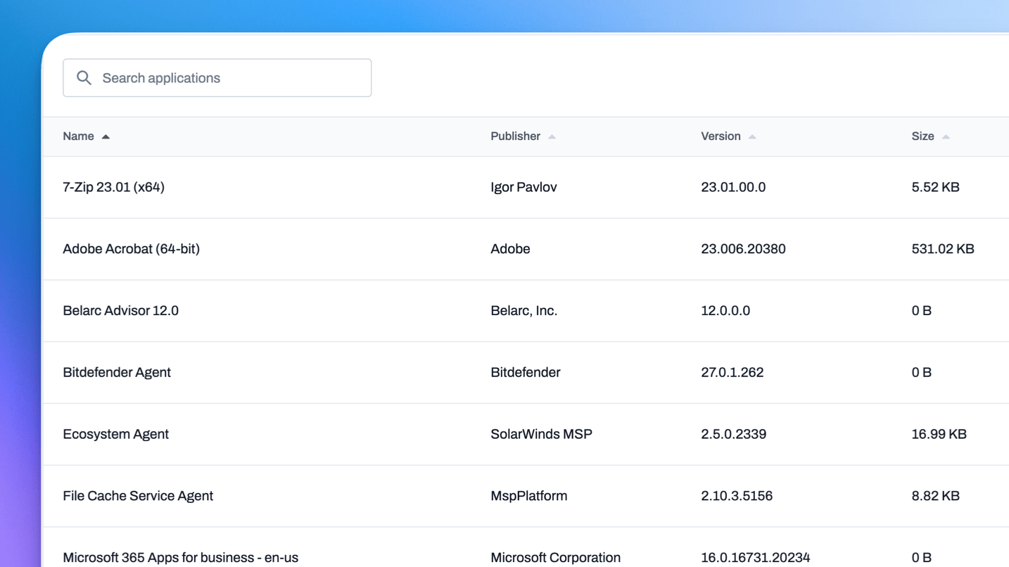 Device installed application listing in Level