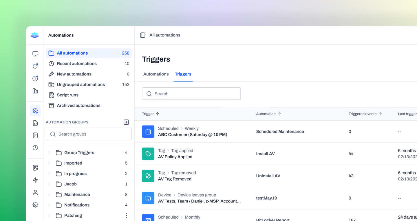 Automation triggers view